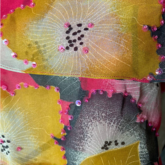 Zero Zero Blouse in Tiered Floral Print of Pink Yelllow Spaghetti Straps Size M - Picture 2 of 6